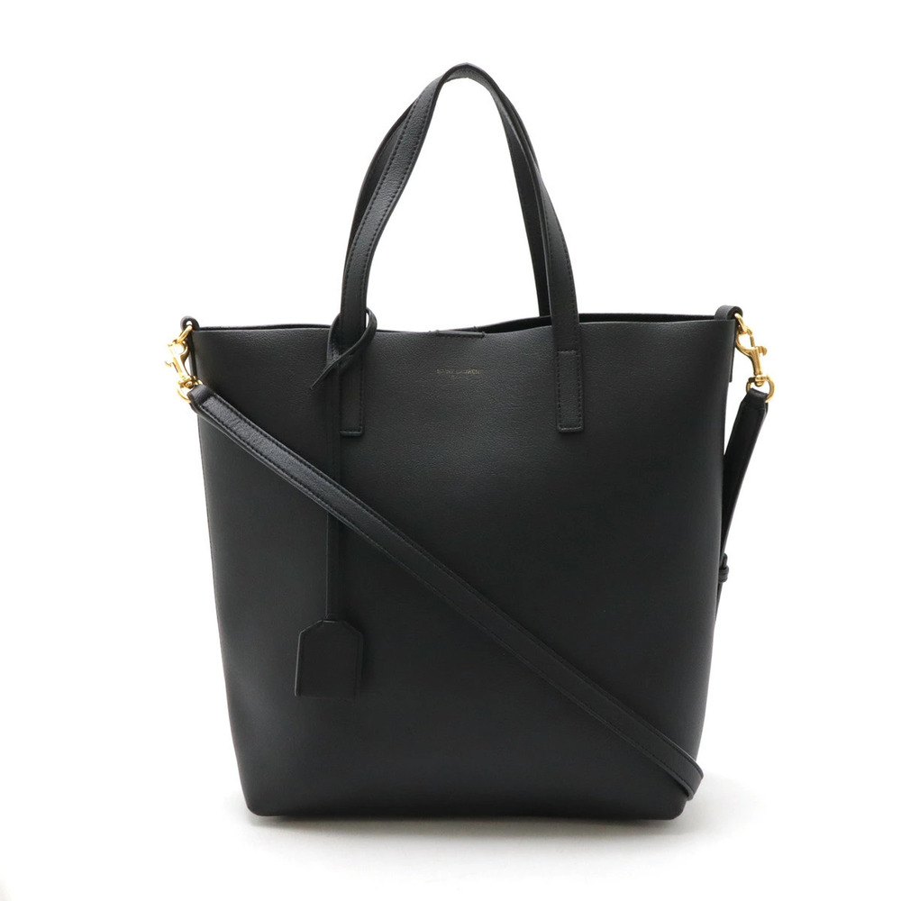 SAINT LAURENT PARIS YSL Yves Toy Shopping Tote Bag Shoulder Leather Black